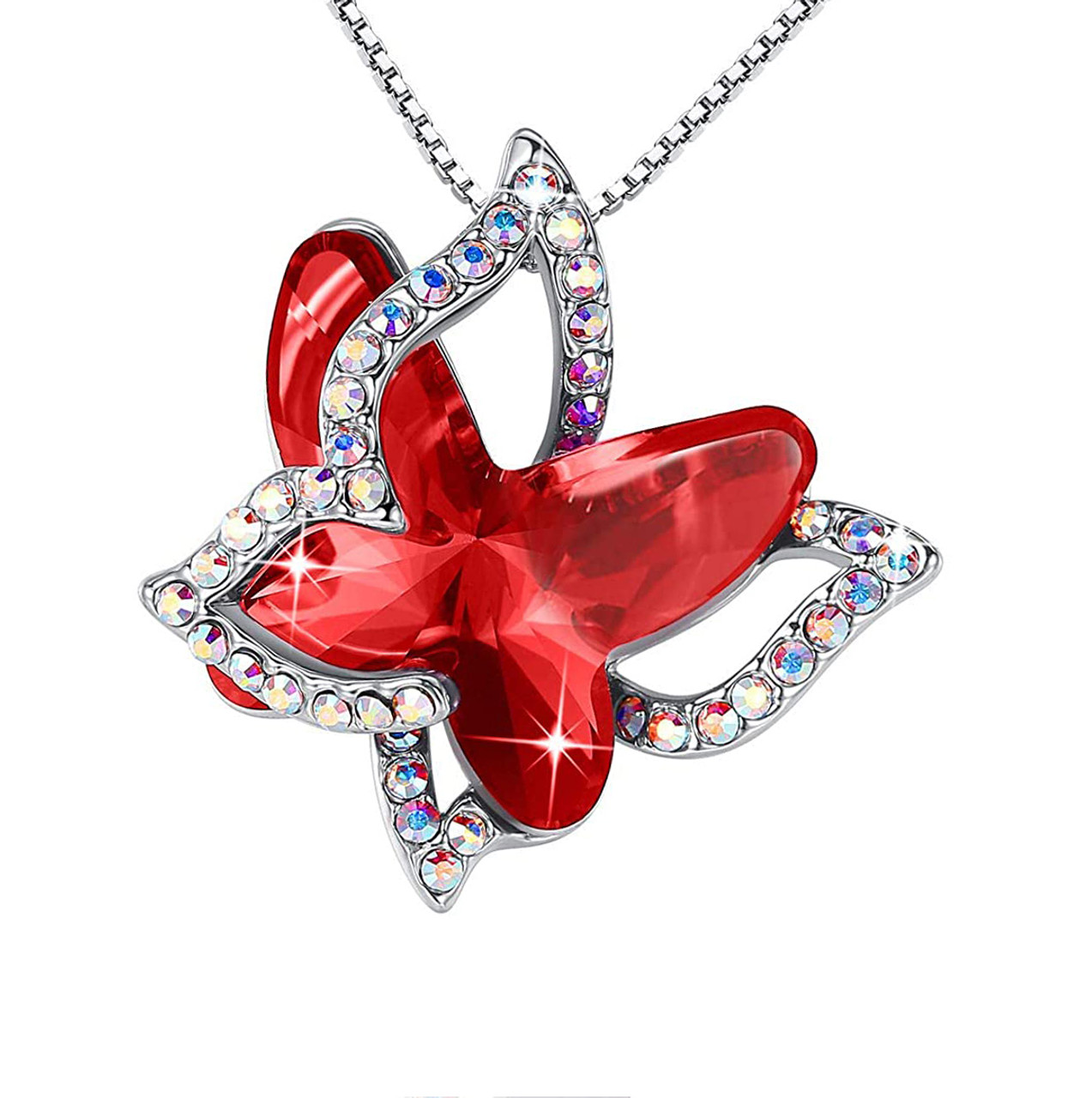 Buy Ruby and Diamond Butterfly Necklace 14k White Gold Gemstone Jewelry  Station Pendant and Thin Chain July Birthstone Gift Online in India - Etsy