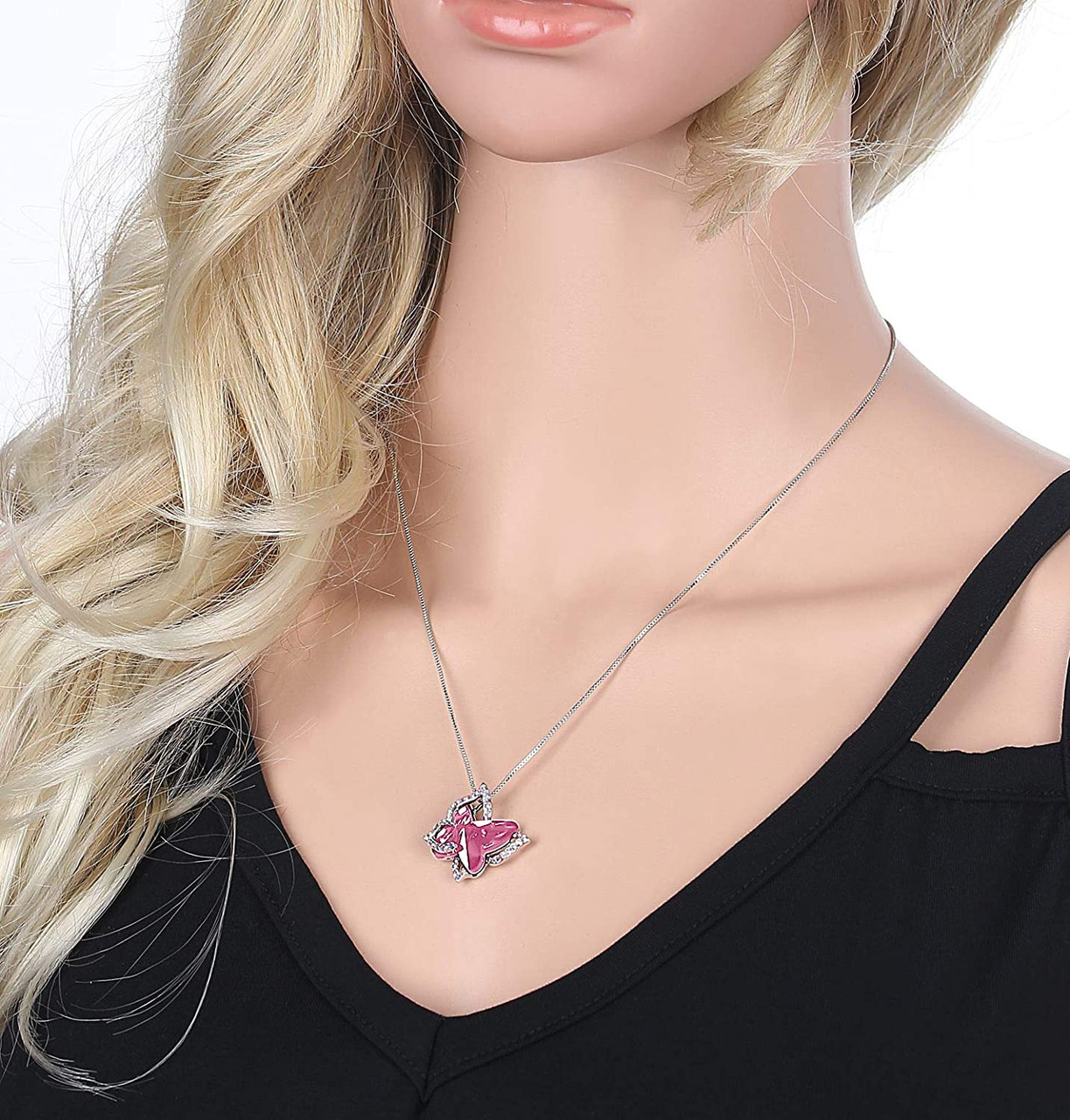 October Birthstone - Rose Light Pink Double Butterflies Design Crystal Pendant and CZ stones - with 18" Chain Necklace. Gift for Lover, Girl Friend, Wife, Valentine's Day Gift, Mother's Day, Anniversary Gift Butterfly Necklace.