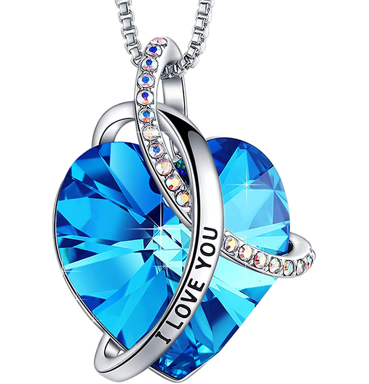 Light Blue I Love You Necklace Heart Crystal Pendant with CZ