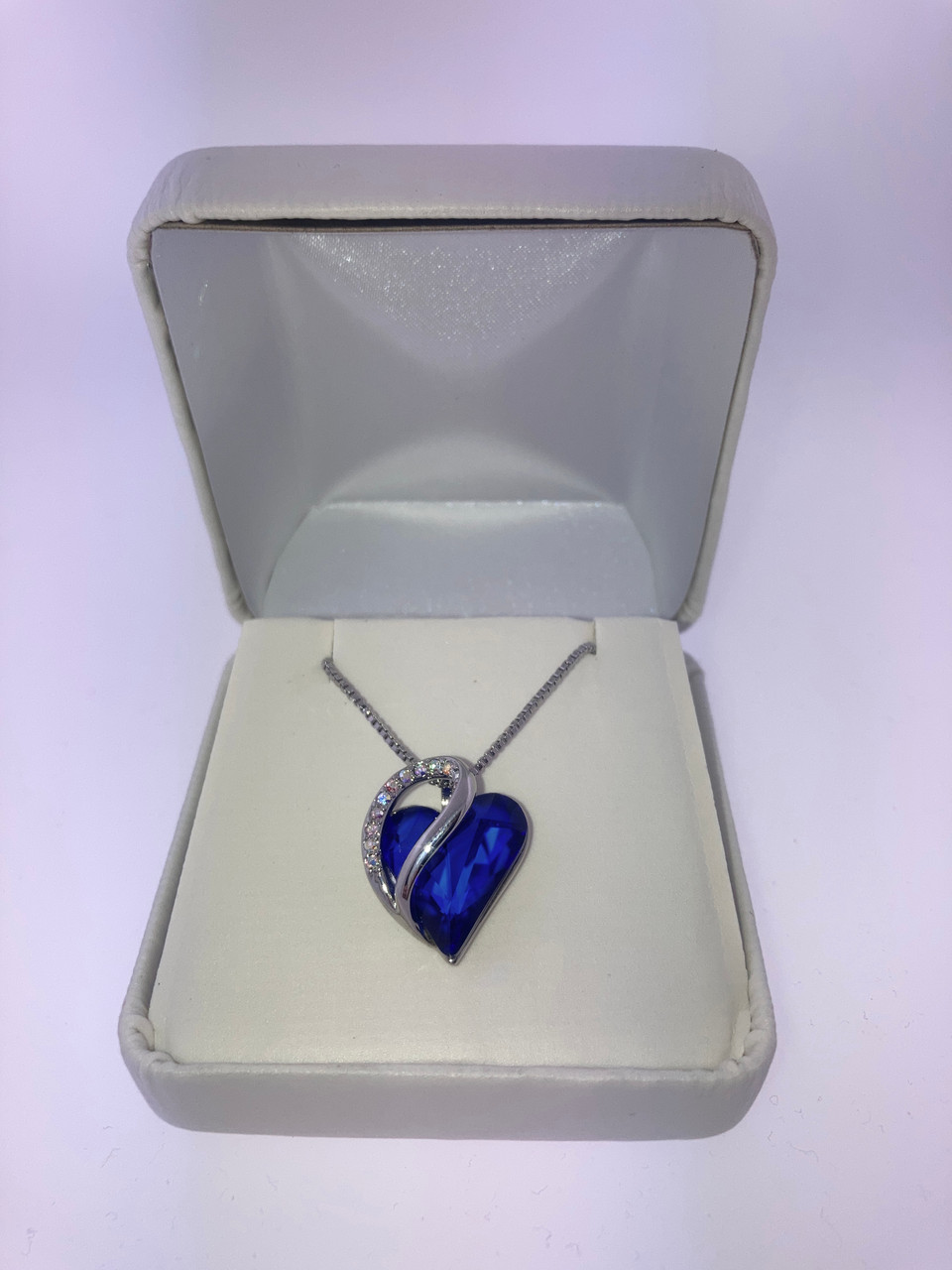 Lapis Lazuli - Dark Blue Crystal Looped Heart Design Crystal Pendant and CZ stones - with 18" Chain Necklace. Gift for Lover, Girl Friend, Wife, Valentine's Day Gift, Mother's Day, Anniversary Gift Wisdom Heart Necklace.