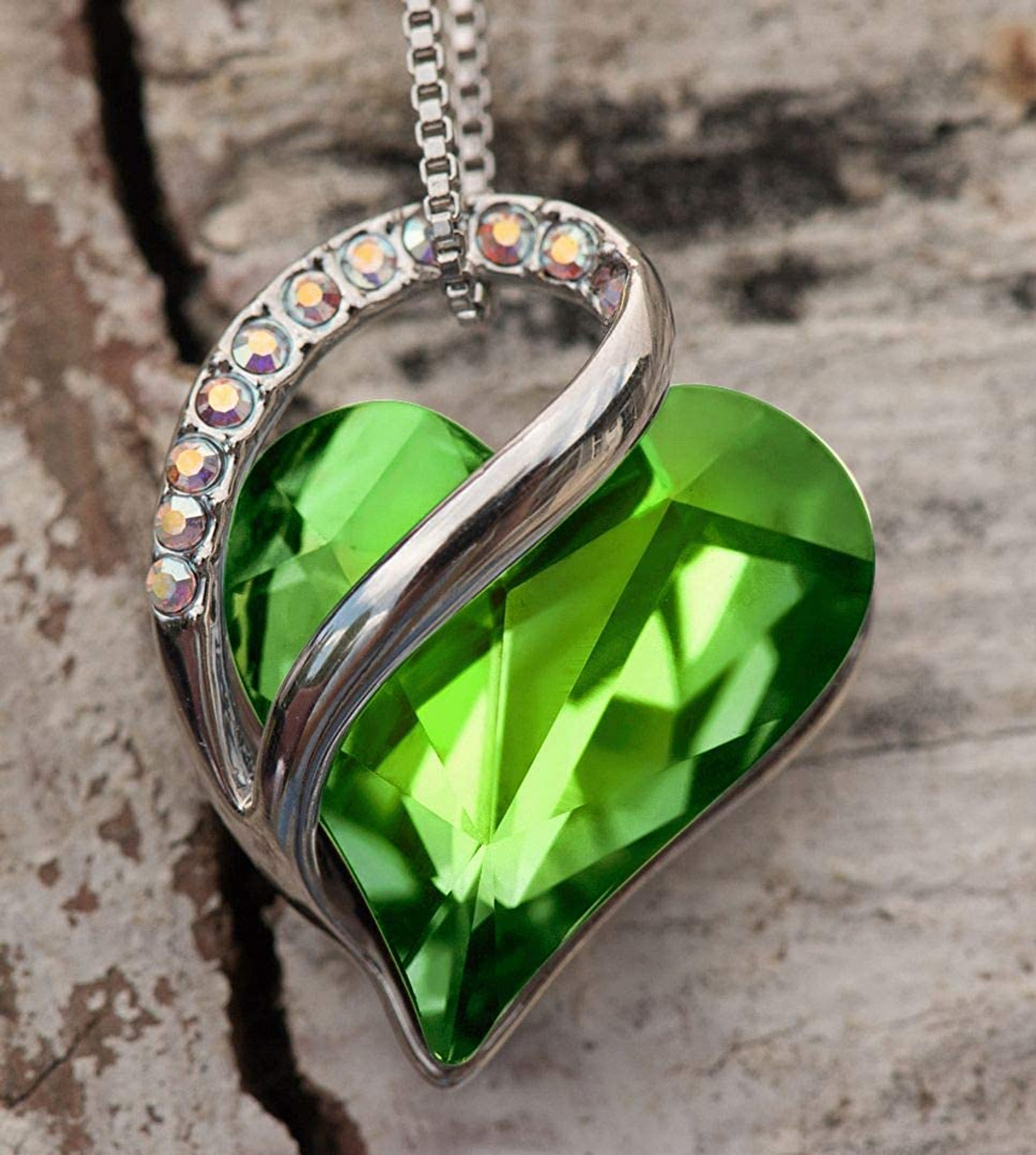 August Birthstone - Light Green Peridot Looped Heart Design