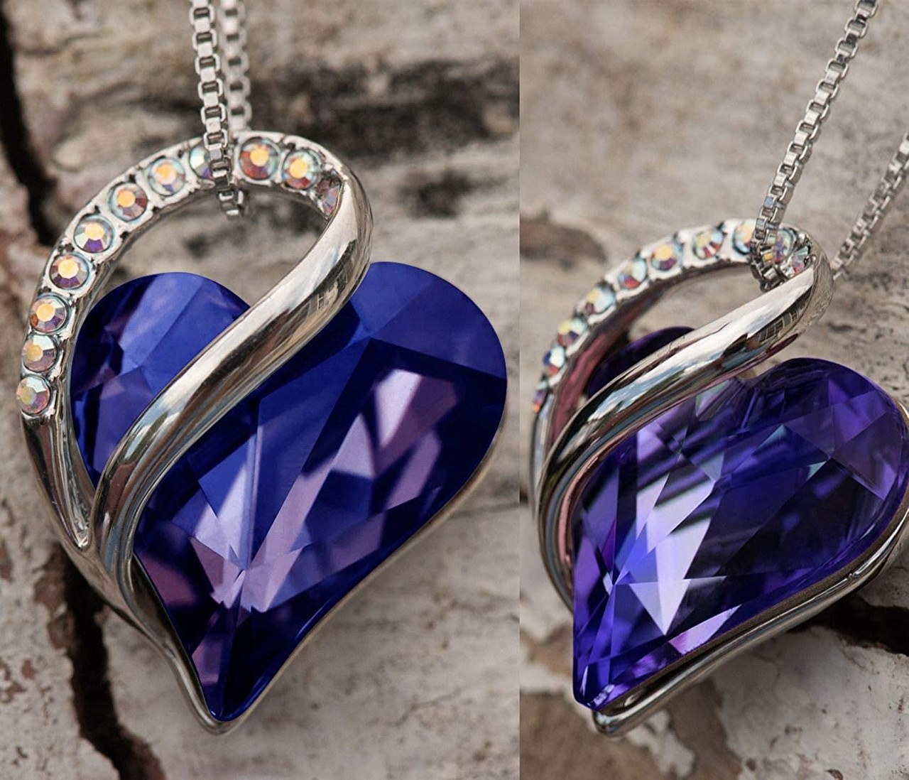 February Birthstone - Tanzanite Purple Looped Heart Design Crystal Pendant and CZ stones - with 18" Chain Necklace. Gift for Lover, Girl Friend, Wife, Valentine's Day Gift, Mother's Day, Anniversary Gift Heart Necklace.