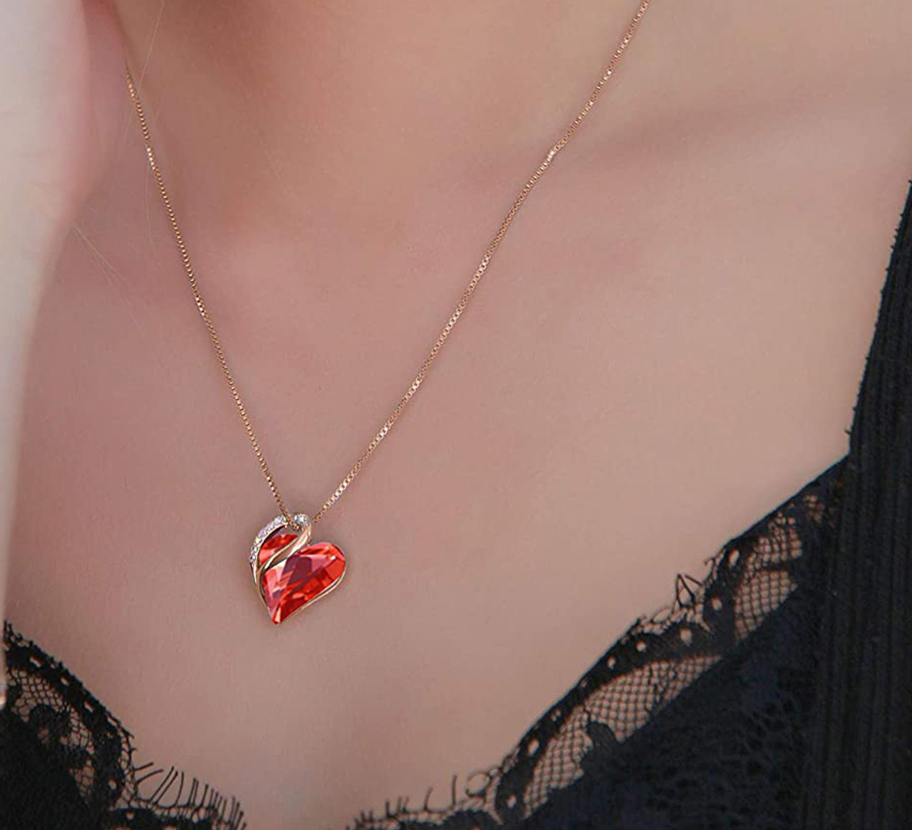 July and January Birthstone - Red Carnelian Looped Heart Design Crystal - Rose Gold Pendant and CZ stones - Courage Stone with 18" Chain Necklace. Gift for Lover, Girl Friend, Wife, Valentine's Day Gift, Mother's Day, Anniversary Gift Heart Necklace.