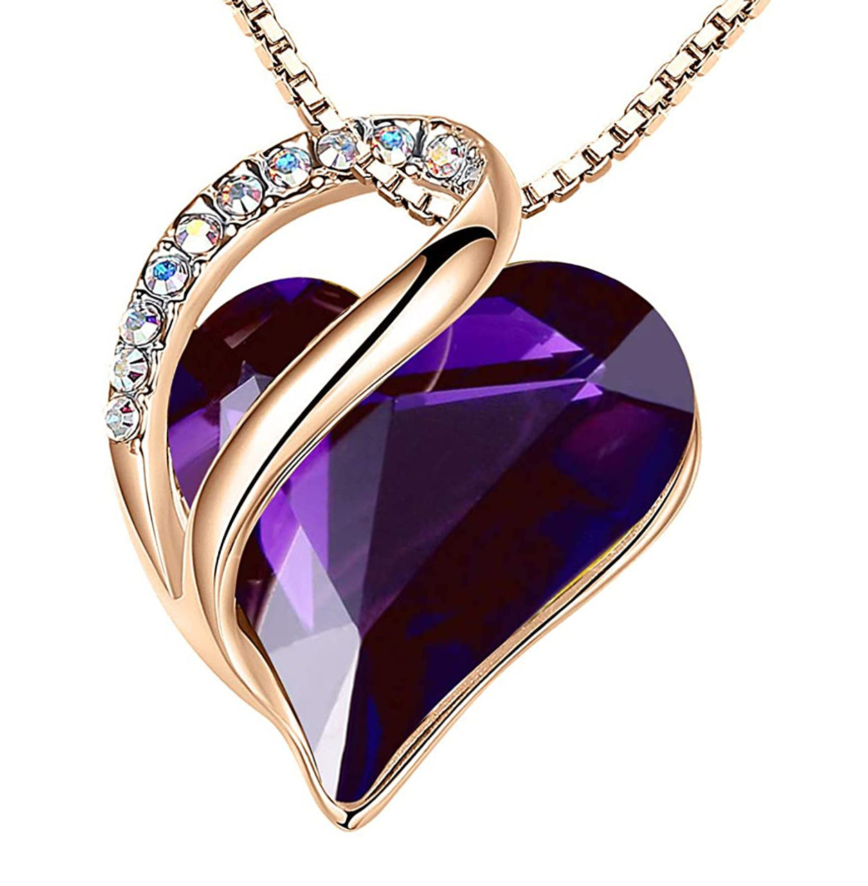 February  Birthstone - Purple / Dark Amethyst Looped Heart Design Crystal - Rose Gold Pendant and CZ stones - with 18" Chain Necklace. Gift for Lover, Girl Friend, Wife, Valentine's Day Gift, Mother's Day, Anniversary Gift Heart Necklace.