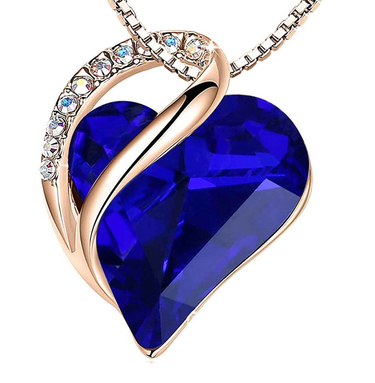 Cobalt Dark Blue Crystal Looped Heart Design Crystal - Rose Gold Pendant and CZ stones - with 18" Chain Necklace. Gift for Lover, Girl Friend, Wife, Valentine's Day Gift, Mother's Day, Anniversary Gift Wisdom Heart Necklace.