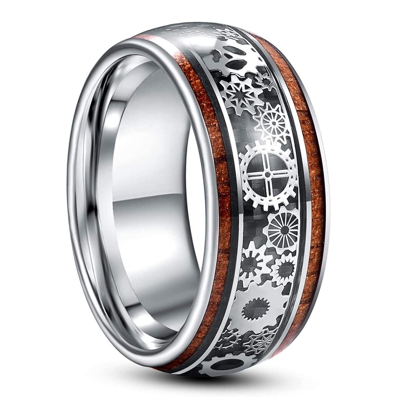 Mens Wood Wedding Bands with Wood Inlay Black Tungsten Wood Rings | Urban Designer 12