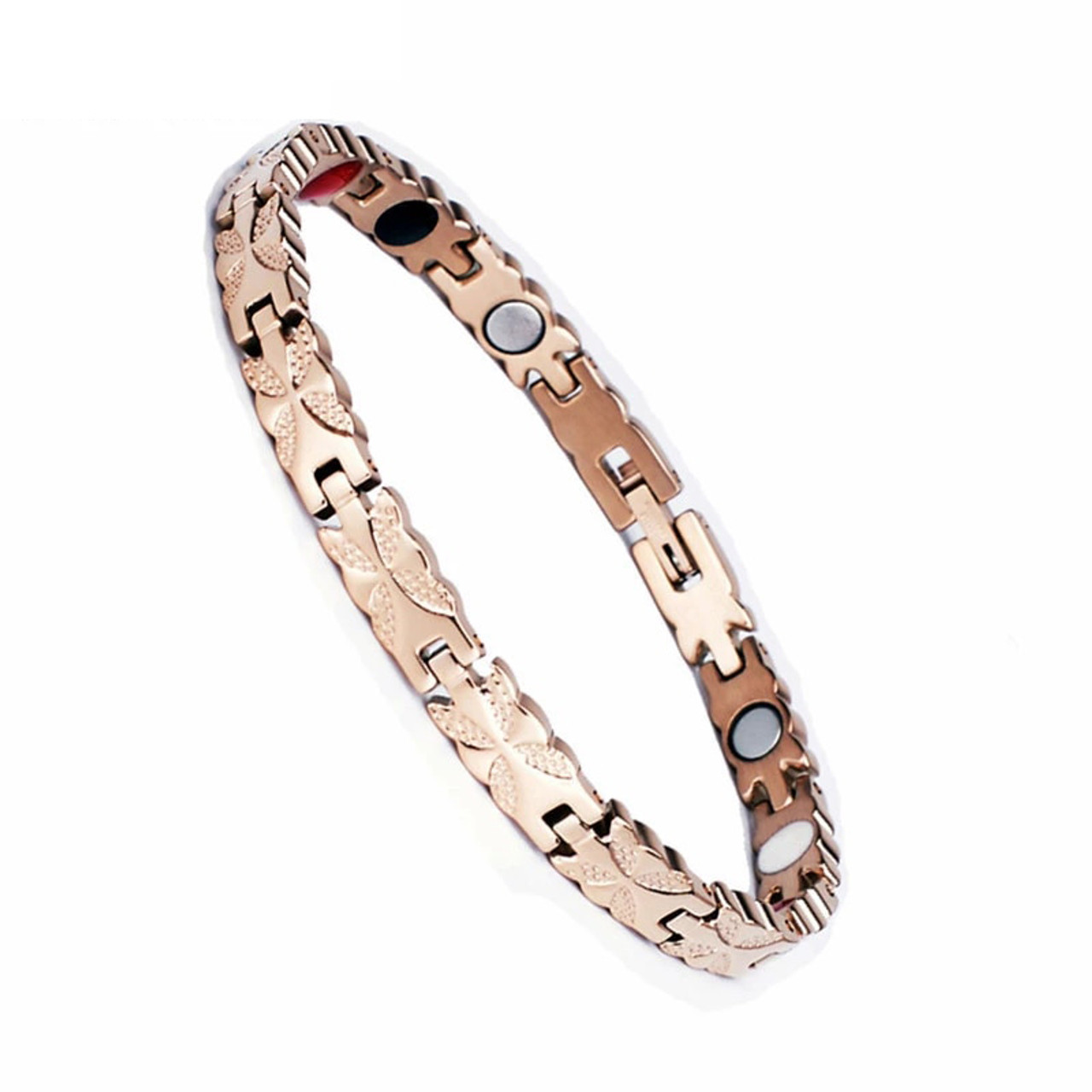 8" Inch Length - Women's All Rose Gold Stainless Steel Magnetic Bracelet (Magnets, far infrared, germanium, negative Ion bracelet)