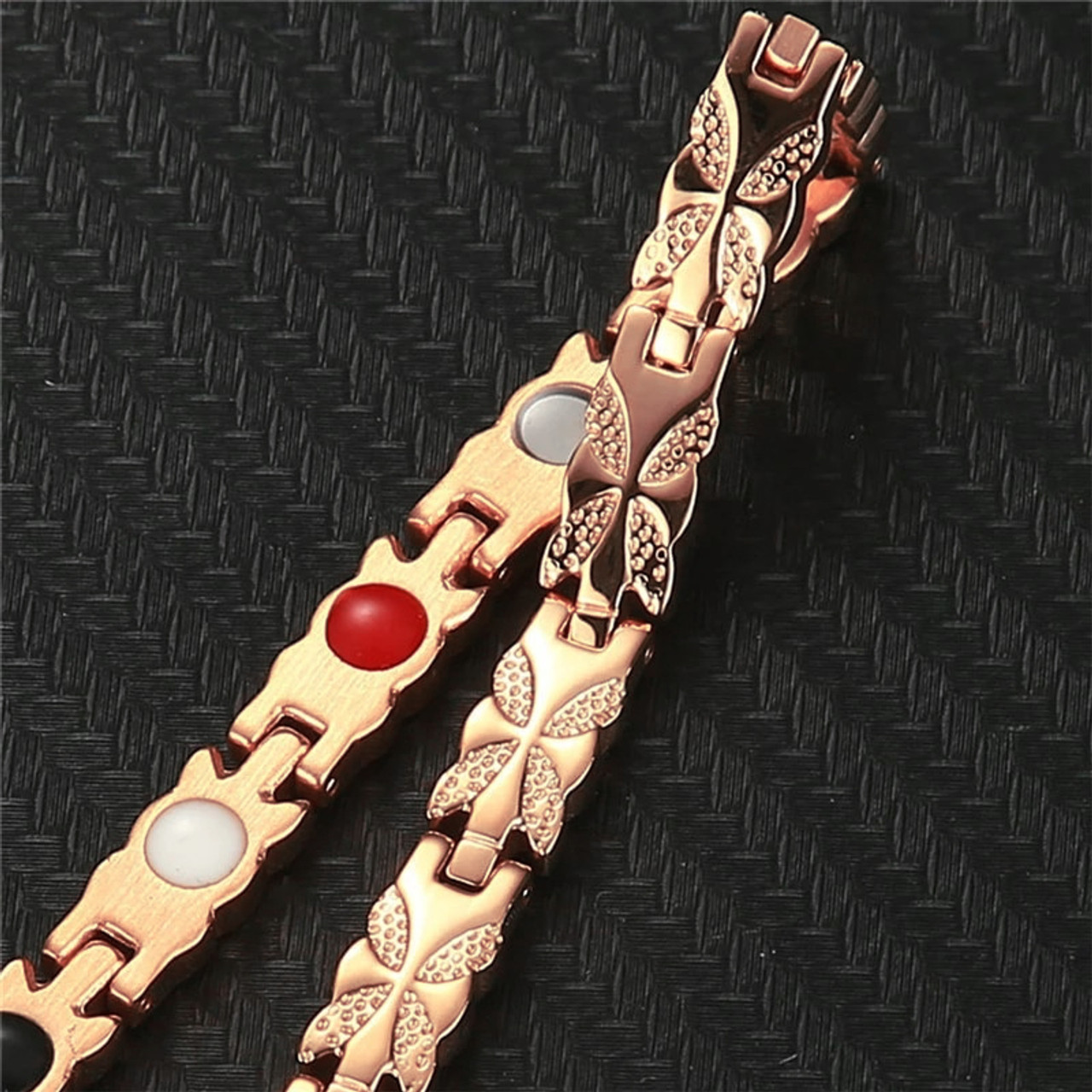 8" Inch Length - Women's All Rose Gold Stainless Steel Magnetic Bracelet (Magnets, far infrared, germanium, negative Ion bracelet)