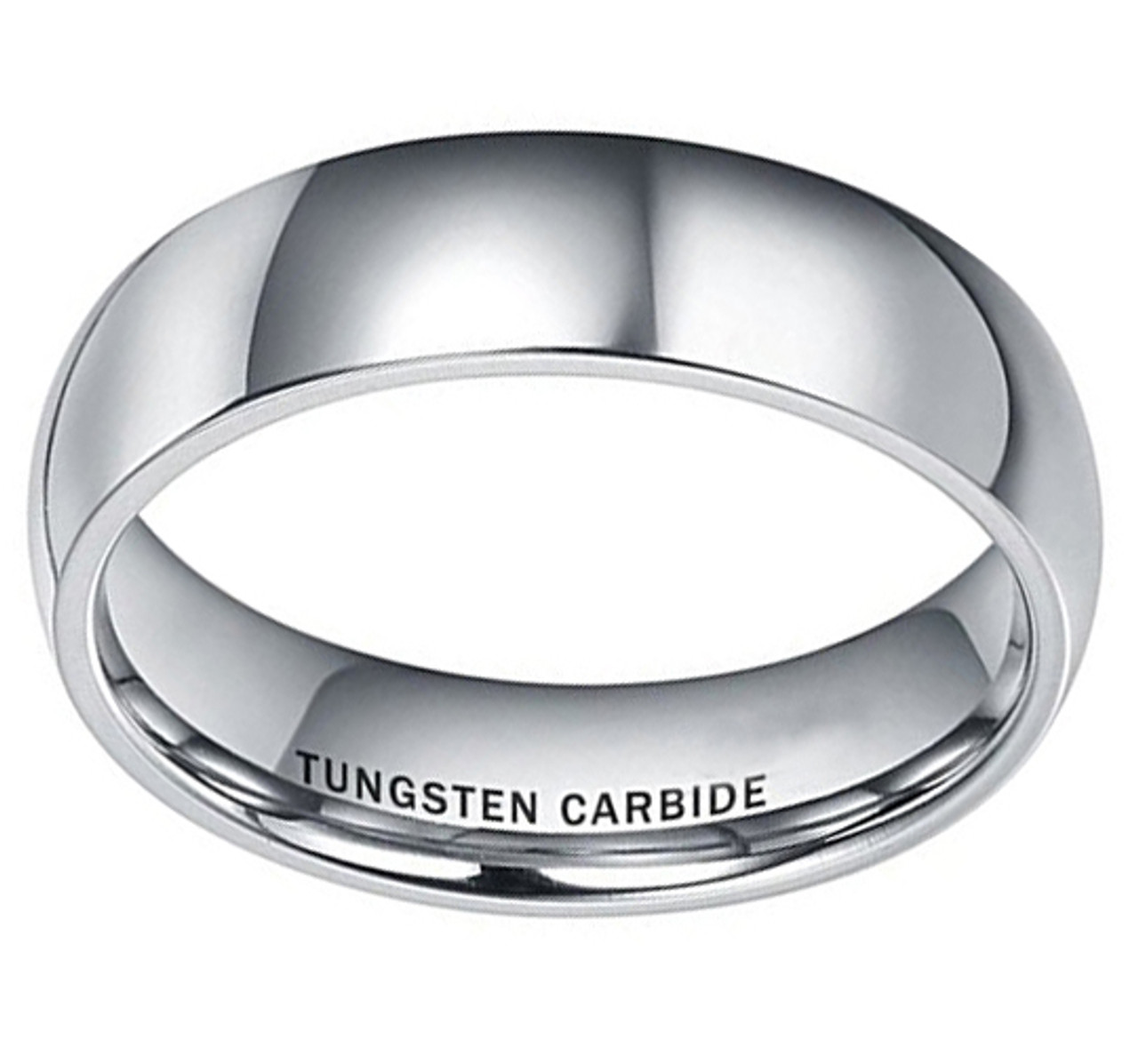 (6mm) Comfort Fit Wedding Ring in Classic Gray Tungsten Carbide. Unisex, Men's or Women's Tungsten Carbide Wedding Ring Band. Polished Silver Tone Domed Top Ring.