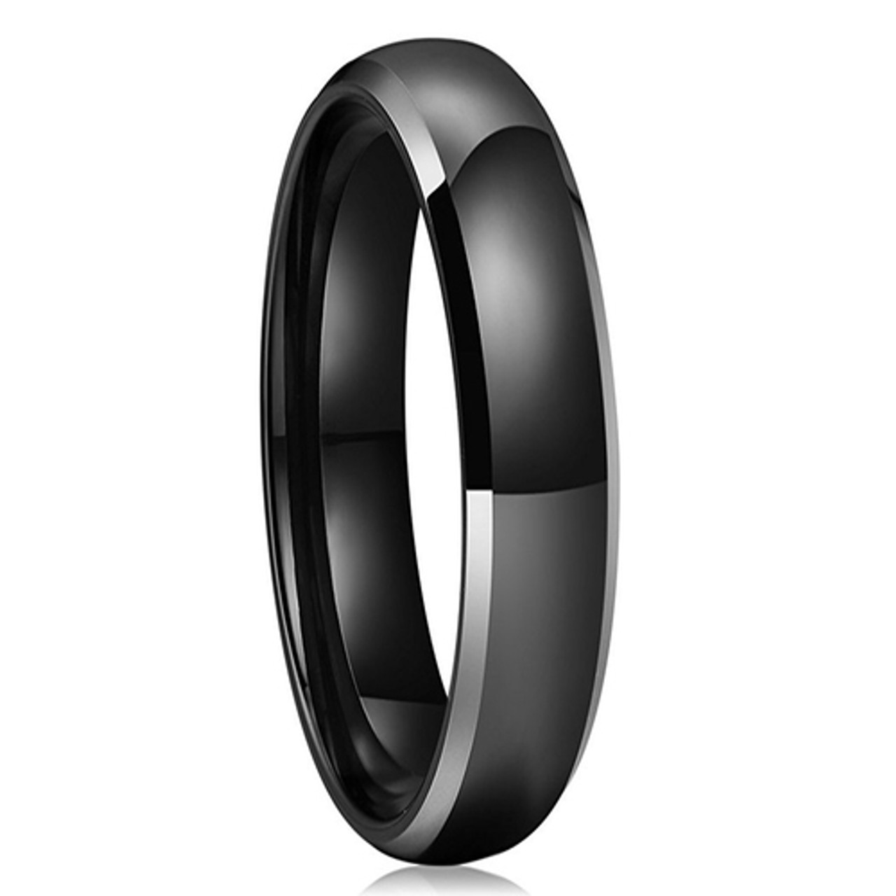 (4mm) Women's Black Titanium Ring Duo Tone Silver Edges. High Polish Finish. Comfort Fit and Light Weight.