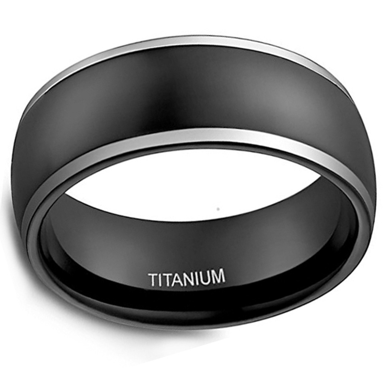(8mm) Unisex or Men’s Titanium Wedding Ring Bands. Two Tone Black and Silver High Polish, Comfort Fit and Light Weight Ring.