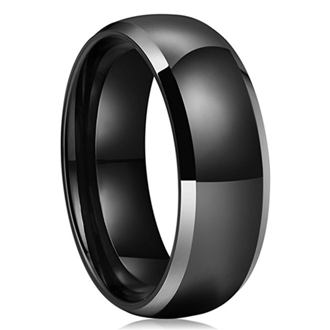 (8mm) Unisex or Men’s Titanium Wedding Ring Bands. Two Tone Black and Silver High Polish, Comfort Fit and Light Weight Ring.