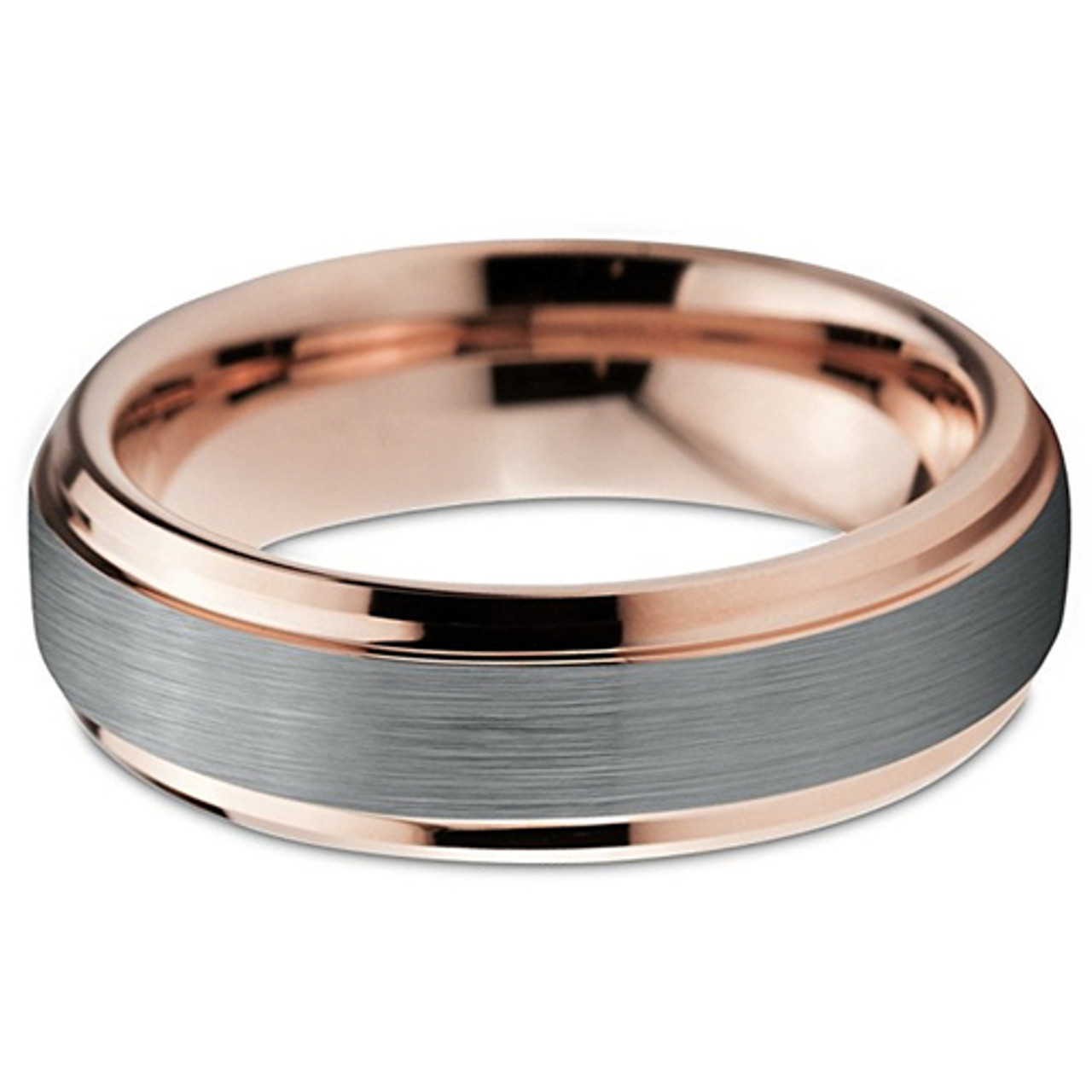 (4mm) Women's Silver and Rose Gold Duo Tone Tungsten Carbide Wedding Ring Band. Comfort Fit.