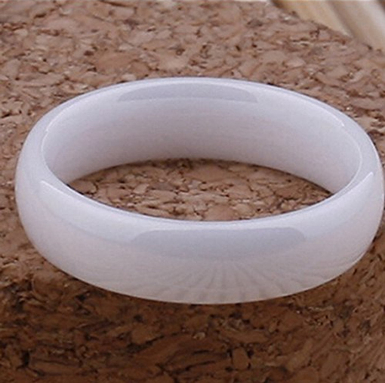 (4mm) Women's White Ceramic Wedding Ring Band with Polished Domed Top