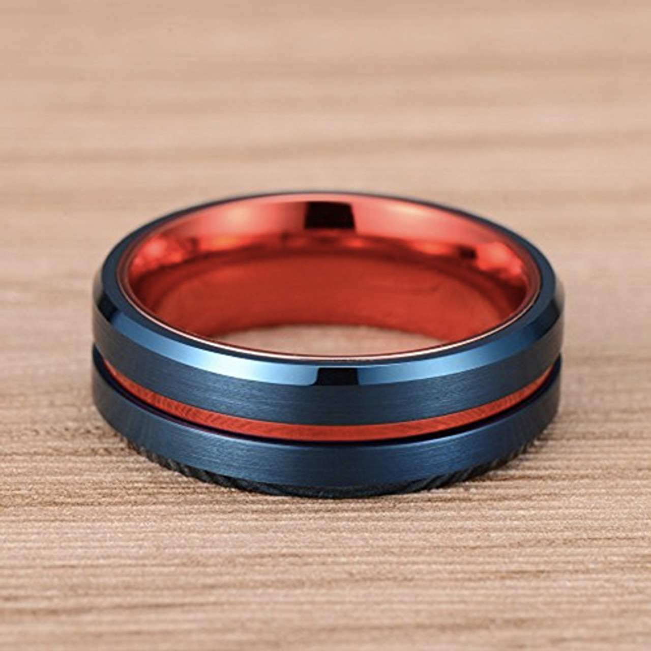 8mm Unisex or Men s Tungsten Carbide Wedding Ring Band. Blue Band