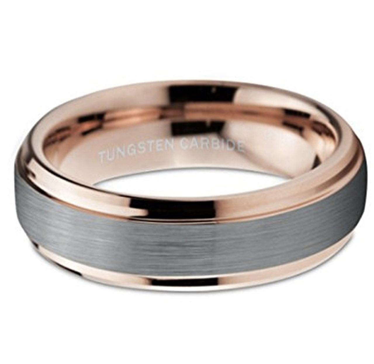 (6mm) Unisex, Men's or Women's Silver and Rose Gold Duo Tone Tungsten Carbide Wedding Ring Band. Comfort Fit