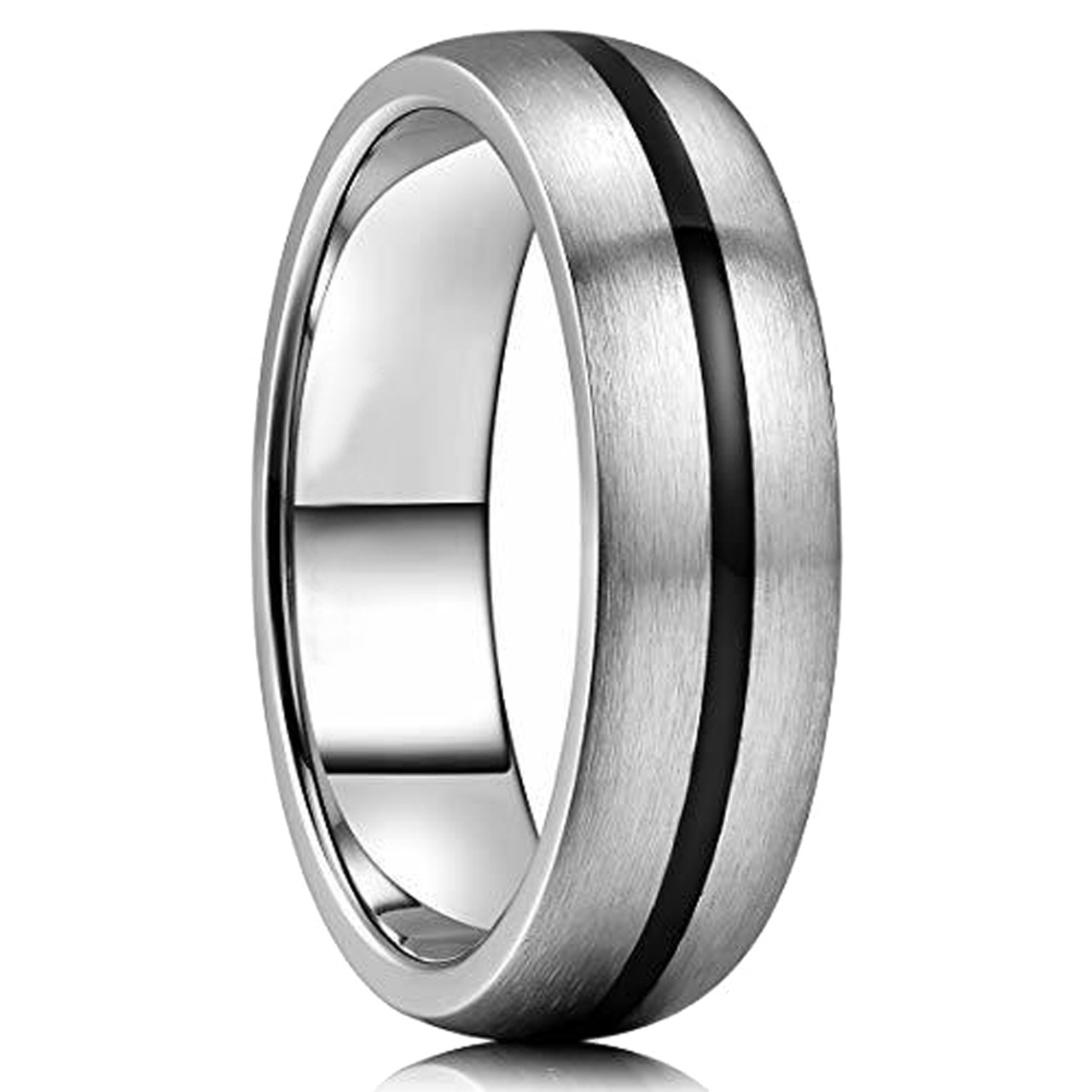 (7mm)  Unisex, Men's or Women's Titanium Wedding Ring - Black Center Grooved Matte Finish Dome Style