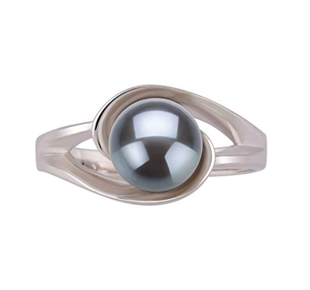 Women's Black Dyed White Pearl Wedding Ring - Genuine Freshwater Cultured Pearl 6-7mm Ring for Women (AAA)