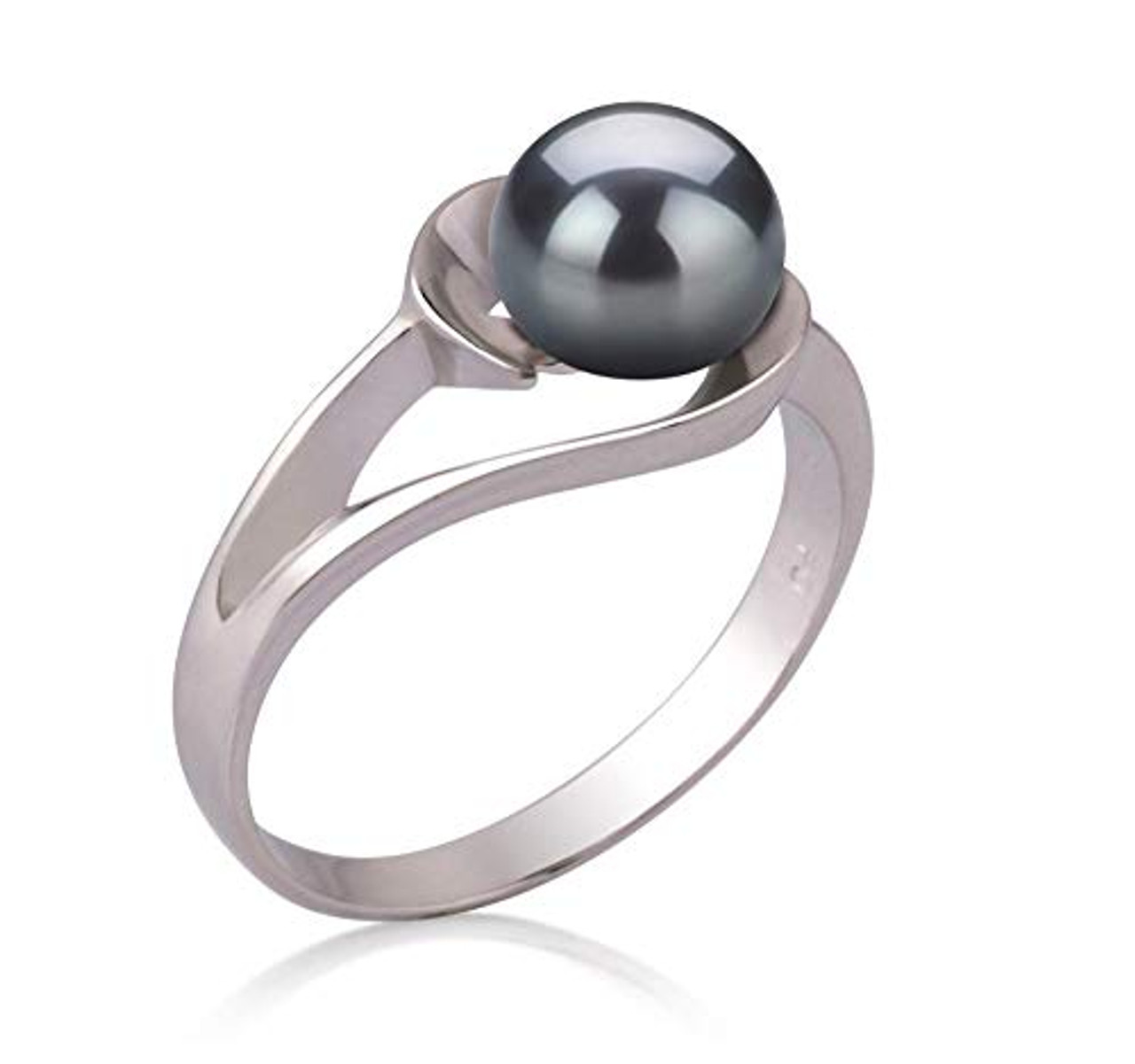 Women's Black Dyed White Pearl Wedding Ring - Genuine Freshwater Cultured Pearl 6-7mm Ring for Women (AAA)