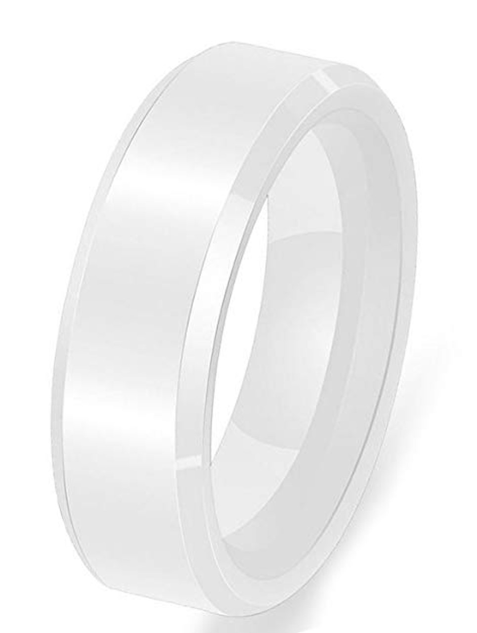 (7mm)  Unisex or Men's Ceramic Wedding ring bands White. Men's Wedding Ring Beveled Edges