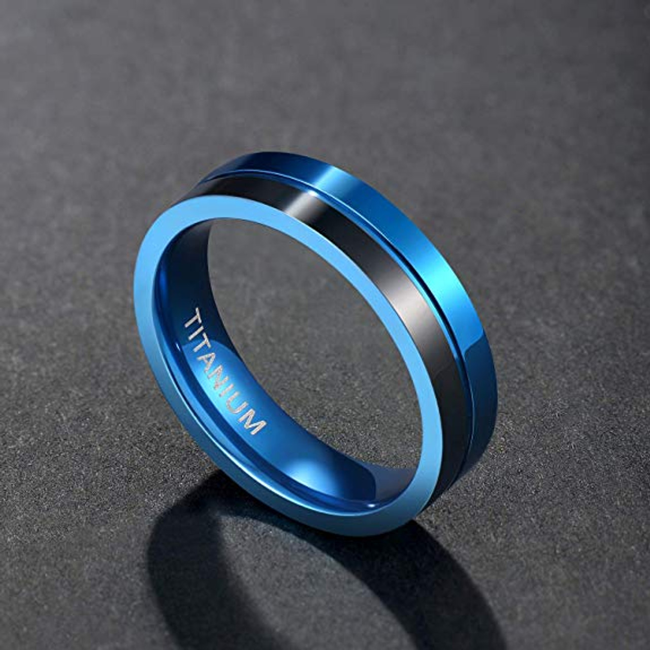 (5mm)  Women's Titanium Wedding ring band. Duo Tone Black and Blue Light Weight and Comfort Fit