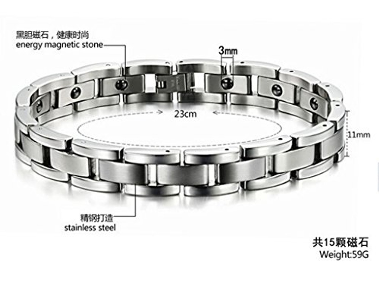 8.5 Inch Length - Men's Steel Magnetic Bracelet - Sleek Magnetic Polished Bracelet - Silver Tone