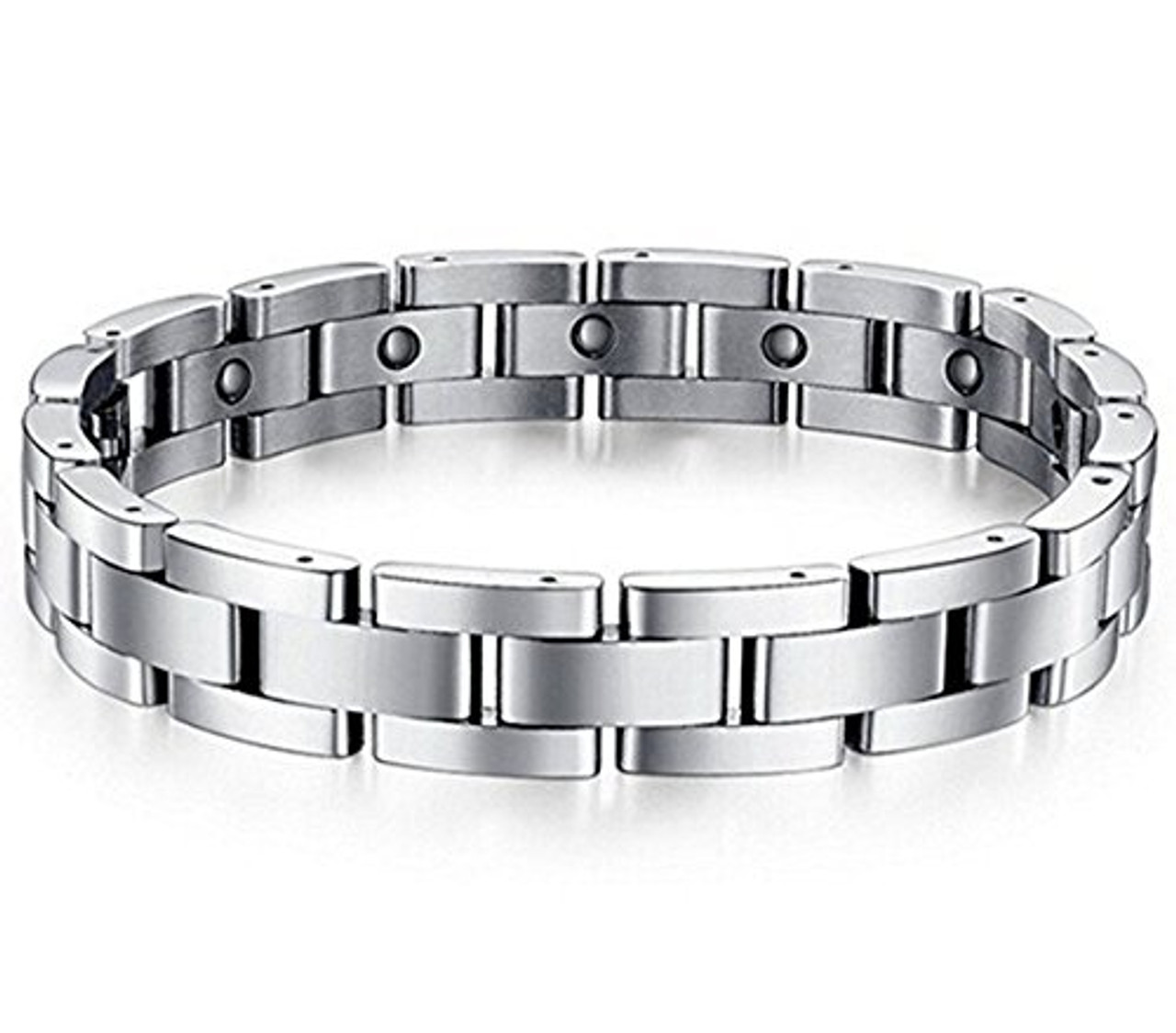 8.5 Inch Length - Men's Steel Magnetic Bracelet - Sleek Magnetic Polished Bracelet - Silver Tone