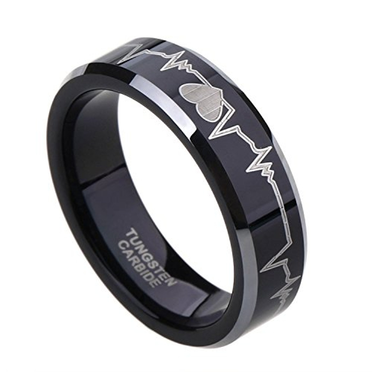 (8mm) Unisex or Men's EKG Heartbeat Wedding ring band