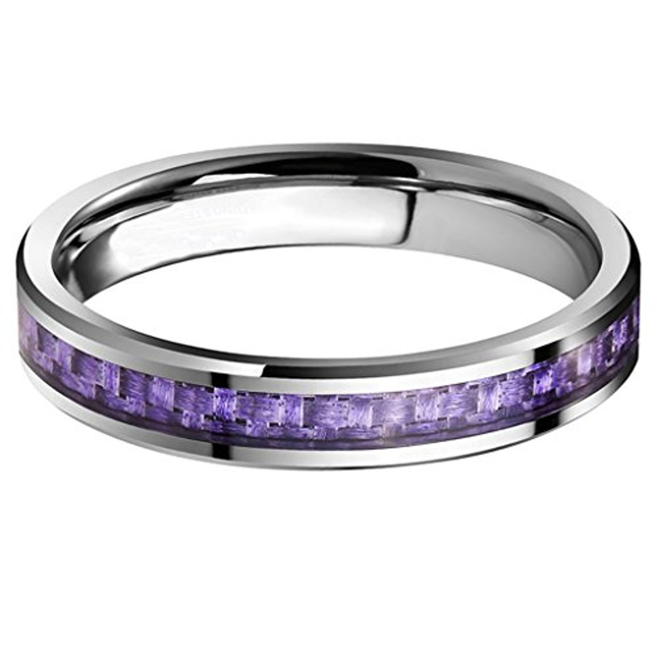 (4mm)  Women's Tungsten Carbide Wedding ring band. Purple Carbon Fiber Inlay Wedding ring bands Ring Comfort Fit