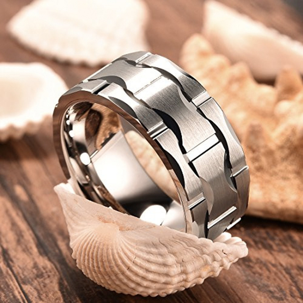 (9mm)  Unisex or Men's Tungsten Carbide Wedding ring band. Silver Tone Brick Pattern Tungsten Carbide Wedding ring band Ring Comfort Fit