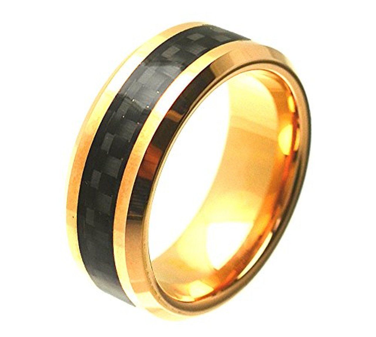 Men's Polished 14k Yellow Gold Wedding Ring with Black Carbon Fiber In –  Aydins Jewelry