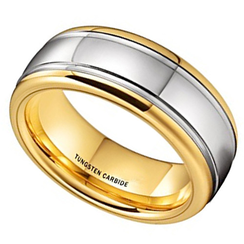 (8mm) Unisex or Men's Gold and Silver Dome Gunmetal Tungsten Carbide Wedding Ring Band