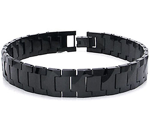 9" Inch Length - Men's Tungsten Carbide Bracelet - Black Tone High Polish Puzzle Link Bracelet, Wedding or Anniversary Gift