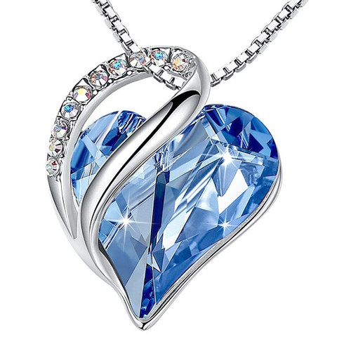December Birthstone - Sky Light Blue Sapphire Looped Heart Design Crystal Pendant and CZ stones - with 18" Chain Necklace. Gift for Lover, Girl Friend, Wife, Valentine's Day Gift, Mother's Day, Anniversary Gift Heart Necklace.