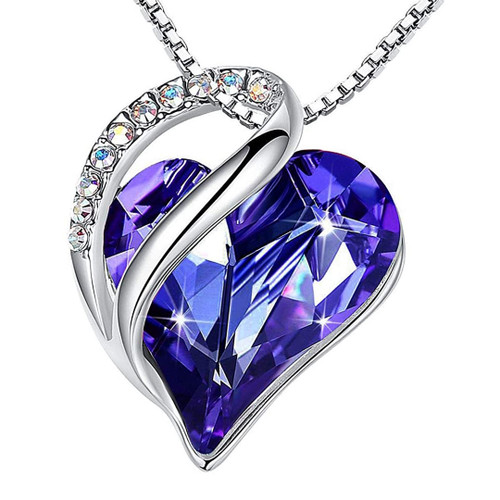February Birthstone - Tanzanite Purple Looped Heart Design Crystal Pendant and CZ stones - with 18" Chain Necklace. Gift for Lover, Girl Friend, Wife, Valentine's Day Gift, Mother's Day, Anniversary Gift Heart Necklace.