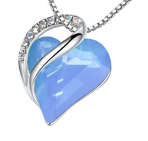 Sky Light Blue - Looped Heart Design Crystal Pendant and CZ stones - Spiritual Healing Stone with 18" Chain Necklace. Gift for Lover, Girl Friend, Wife, Valentine's Day Gift, Mother's Day, Anniversary Gift Heart Necklace.