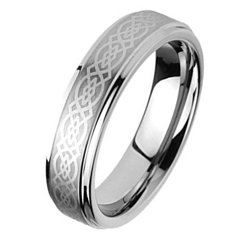 (6mm) Unisex or Women's Silver Laser Etched Celtic Knot Tungsten Carbide Wedding Ring Band