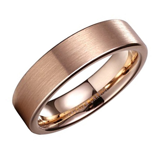 (6mm) Unisex or Men's Rose Gold Tungsten Carbide Wedding Ring Bands with High Polish Sides. Matte Finish. Comfort Fit