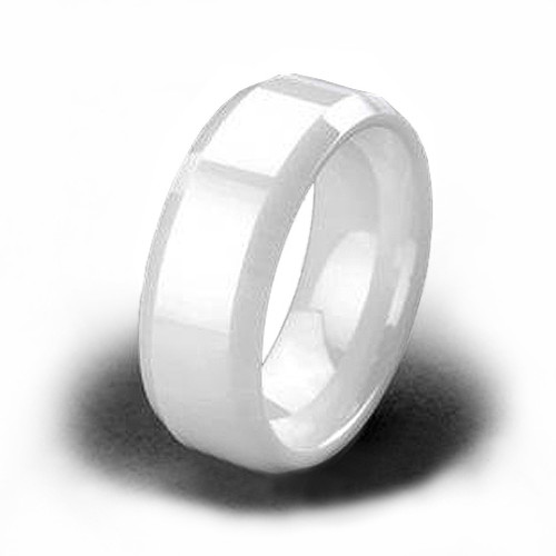 (7mm)  Unisex or Men's Ceramic Wedding ring bands White. Men's Wedding Ring Beveled Edges