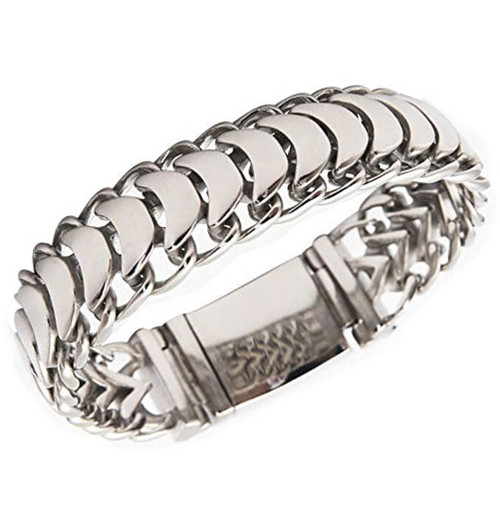 8" Inch Length - Mens Titanium steel Bracelet  - Silver Tone High Polished link bracelet for men