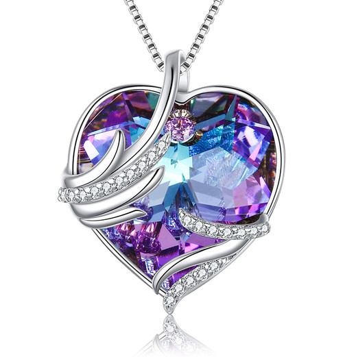 Blue Crystal Heart Glow in Dark Silver Pendant Necklace for Girls and Woman