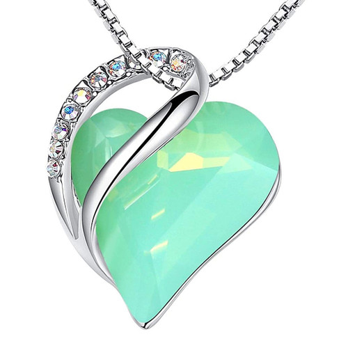 Green Winged Heart Design Crystal - Rose Gold Pendant and CZ stones - with  18