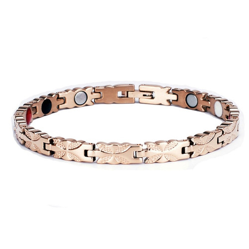 Lady's Stainless Steel Magnetic Power Bracelet. 4-in-1 Energy: Magnets +  Negative Ion + Far Infra Red Ray (FIR) + Germanium. Model BR-S-128.  Silver/Gold color – Products Directory