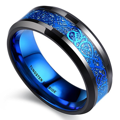 (8mm) Unisex or Men's Black and Blue Celtic Tungsten Carbide Wedding ...