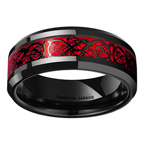 (8mm) Unisex or Men's Celtic Knot Black with Red Resin