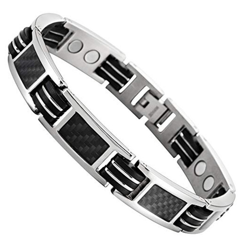 8.5" Inch Length Mens Titanium Bracelet with Carbon Fiber Inlay