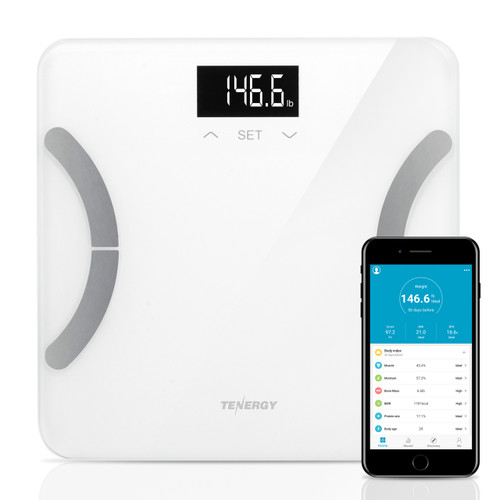  Tenergy Body Weight Scale with Step-On Technology, Tempered  Glass Platform w/Backlit LCD, High Precision Digital Bathroom Scale,  400-Pound Capacity, Bonus Body Measuring Tape & Batteries Included : Health  & Household