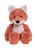 A plush fox teddy bear sits upright against a white background. It features orange-brown fur, a cream belly and ear inners, black button eyes, and a black velvet nose.