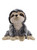 A grey and beige sloth plush teddy bear sits upright facing forward, with long arms spread wide, big glossy eyes, and a gentle smile, against a white background.