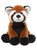 A red panda stuffed animal sits upright against a white background, featuring rust-brown and black fur, white-trimmed ears, and glossy brown eyes.